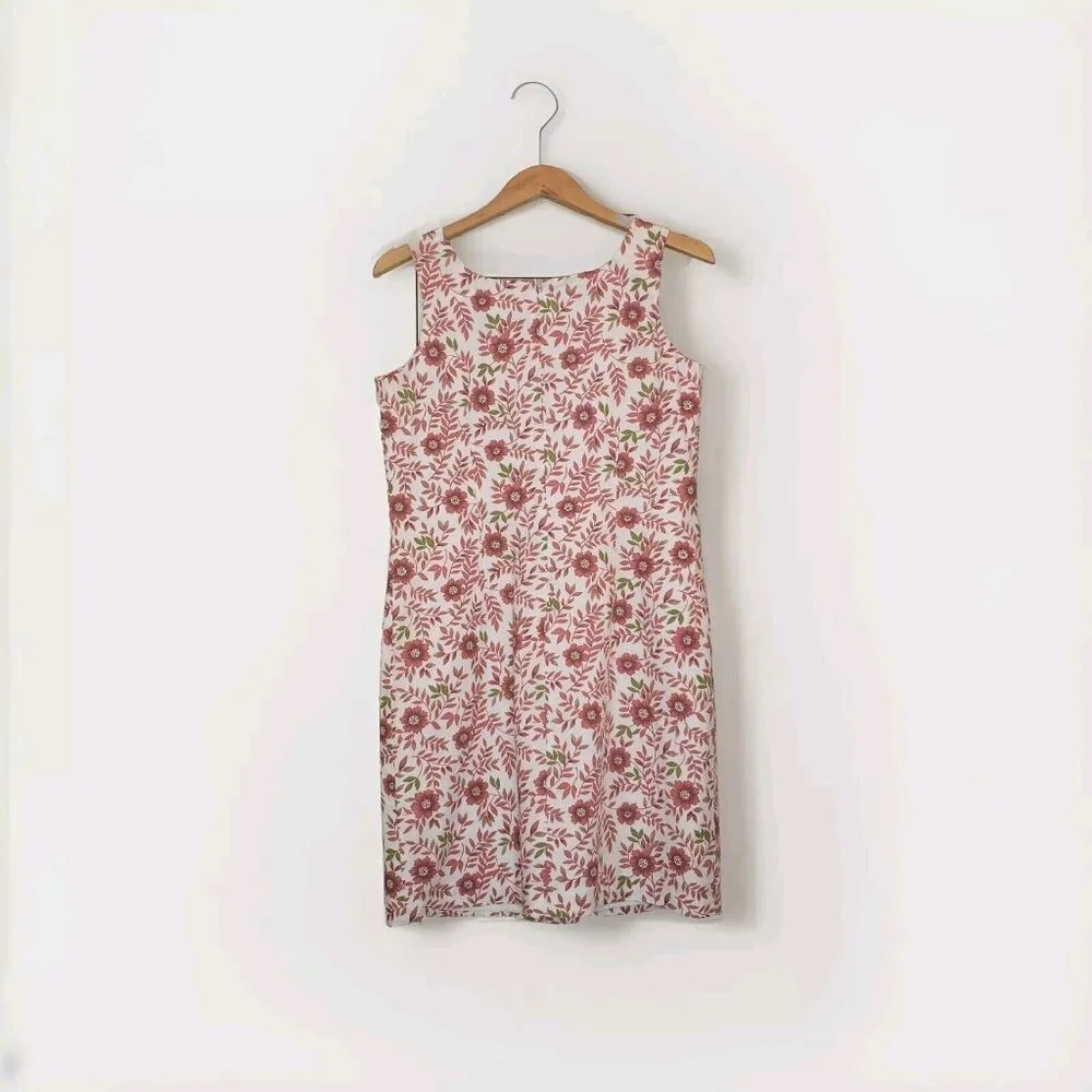 Charter Club Sheath Dress Women's Size 10 Cotton Pink Poppy Floral Zipper VTG - Picture 2 of 16
